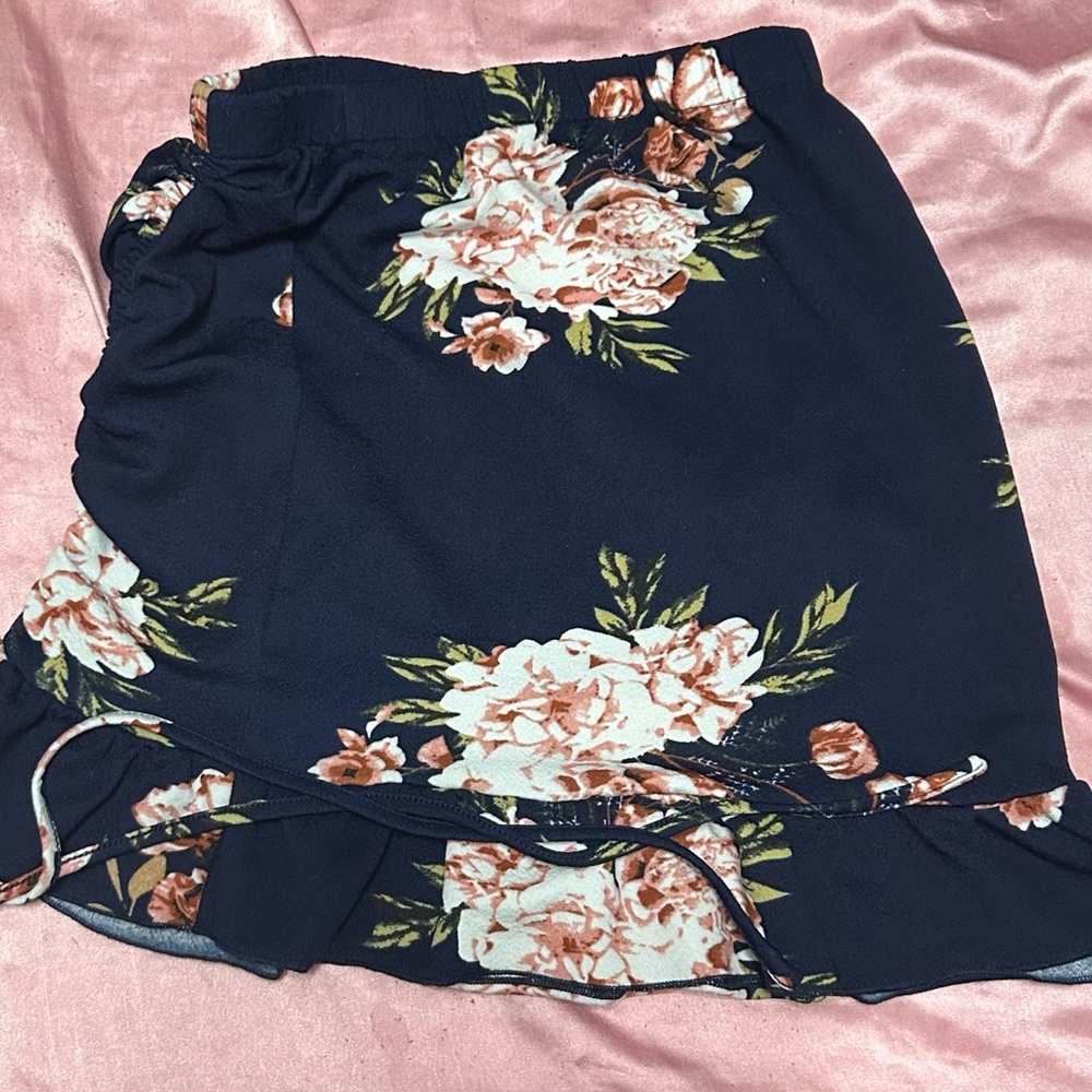 SHEIN Navy Floral Asymmetrical Skirt